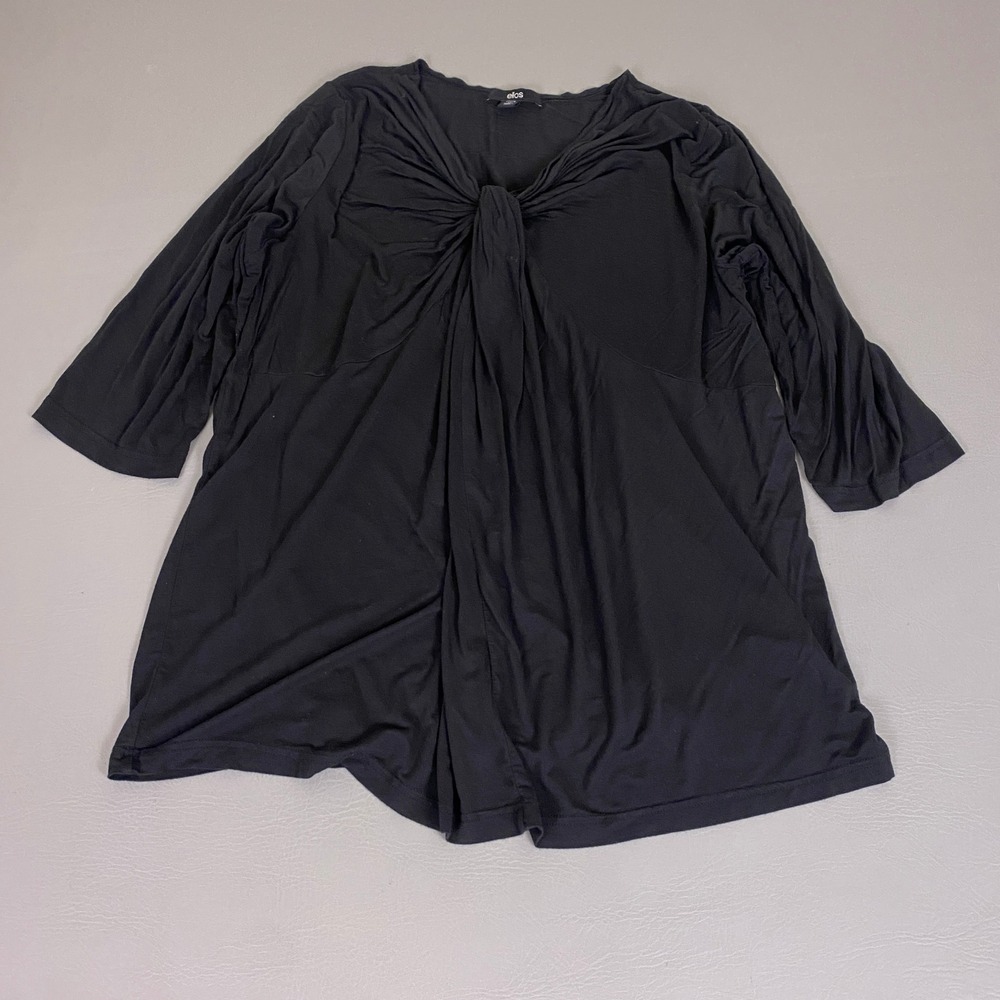 Ellos Tunic Blouse Top Plus Size 1X‎ 22/24 Black Twist Front V-Neck 3/4 Sleeve